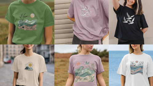 Womens printed organic t-shirt collage
