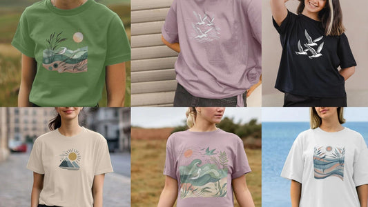 Womens printed organic t-shirt collage