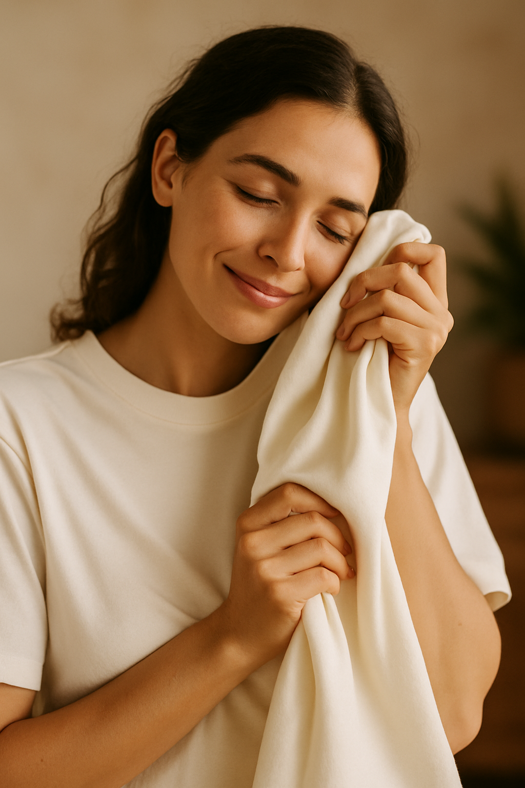 Woman holding organic cotton