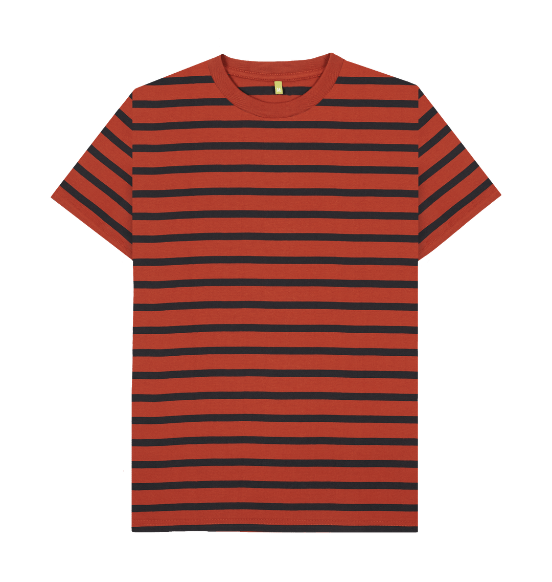 Rust & Navy Stripe Printed Premium T-Shirt
