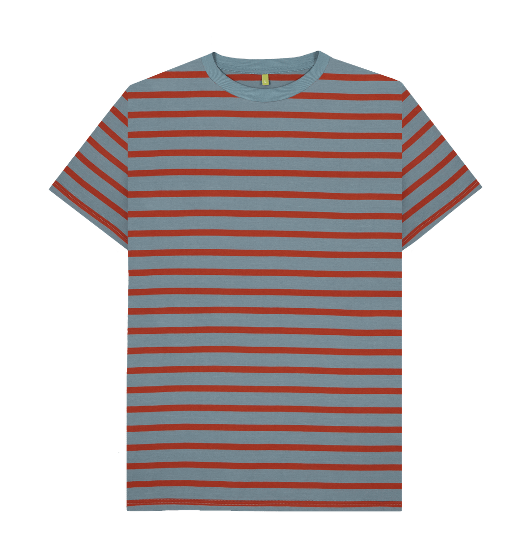 Stone Blue & Rust Stripe Printed Premium T-Shirt