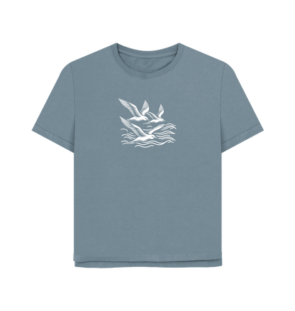 Stone Blue Waves and Wings Women's Relaxed Fit Organic T-shirts