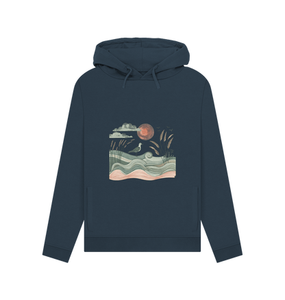 Navy Blue Sun and Birds Women's Pullover Organic Hoodies