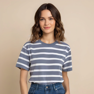 The Classic Women's Blue Striped Organic Boxy Tee