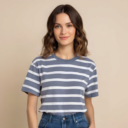 The Classic Women's Blue Striped Organic Boxy Tee