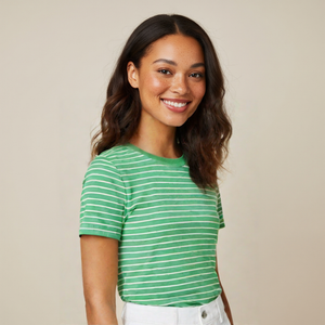 The Classic Women's Green Striped Organic Boxy Tee