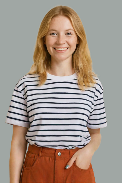 The Classic Women's Navy Striped Organic Boxy Tee