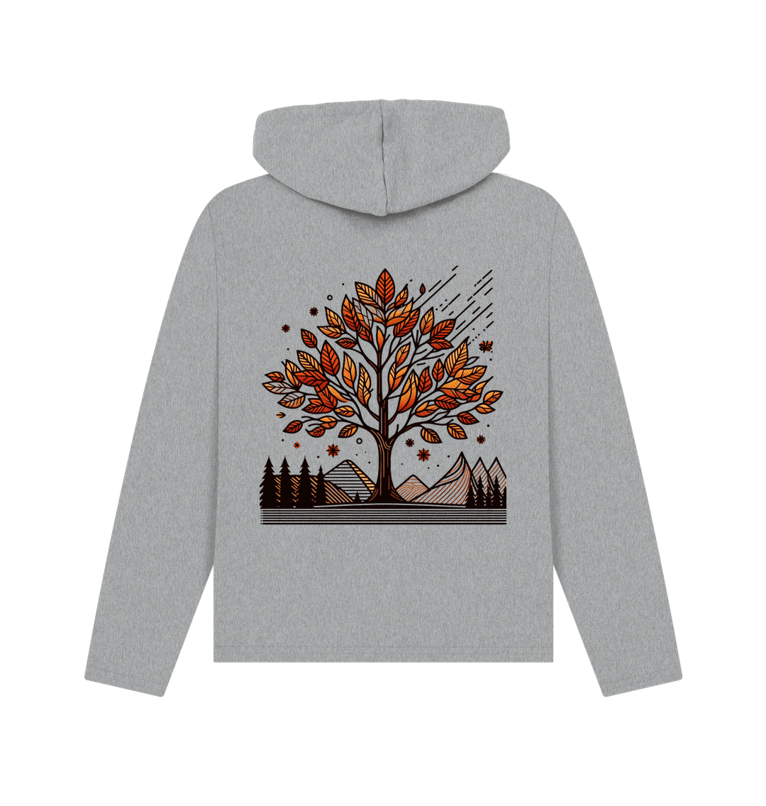 Athletic grey hoodie printed hoody featuring an autumn tree design