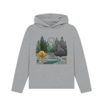 Athletic grey printed hoody featuring a serene forest scene