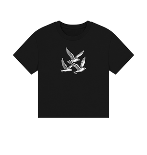 Black Printed Gliding Gulls Women's Boxy Fit Organic T-shirt