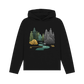 Black printed hoody featuring a serene forest scene
