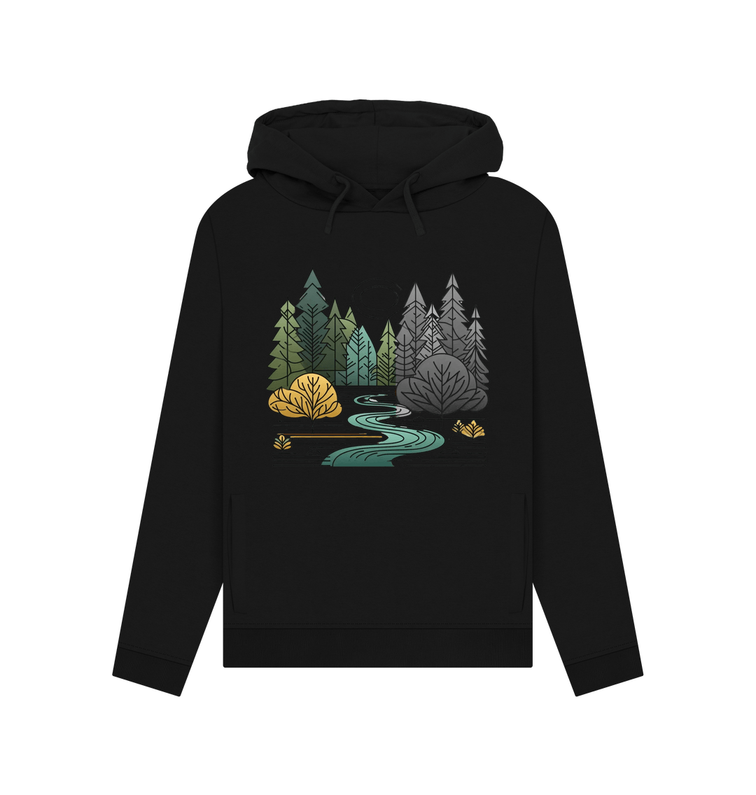 Black printed hoody with forest design