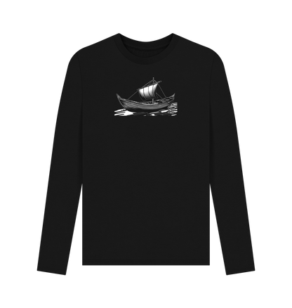 Black Printed Long Sleeve T-Shirt Showcasing a Boat Print