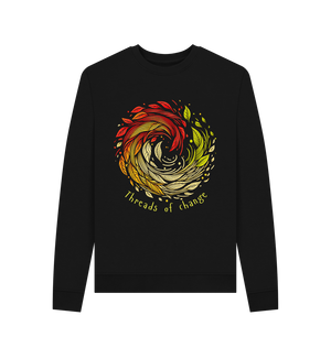 Black printed sweater featuring the phrase "the circle of life" in a stylish font.