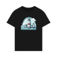 Black Printed T-shirt Showcasing a Shining Lighthouse Design.
