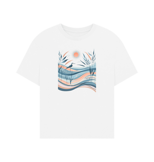 Dancing fields women's oversized organic white printed t-shirt