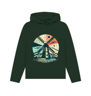 Evergreen Windmill Women's Relaxed Fit Organic Hoodies Featuring Windmill Design