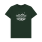 Green Evergreen Printed T-shirt featuring a scenic mountain design.