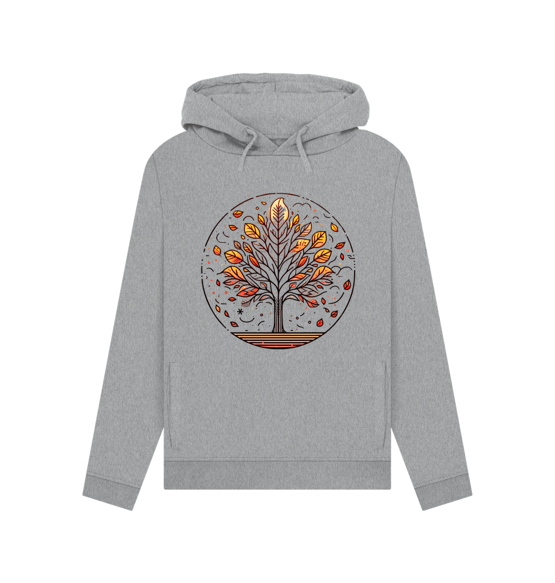 Light heather printed hoody featuring an autumn tree design
