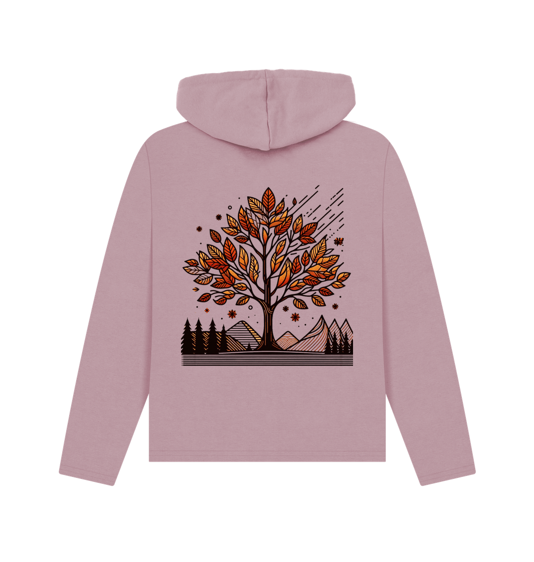 Mauve printed hoodie printed hoody featuring an autumn tree design