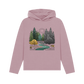 Mauve printed hoody featuring a serene forest scene