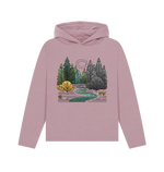 Mauve printed hoody featuring a serene forest scene