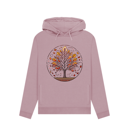 Mauve printed hoody featuring an autumn tree design