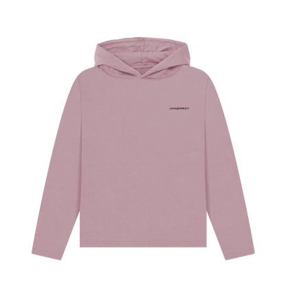 Mauve printed hoody "stronger than ever," showcasing a comfortable and stylish design.