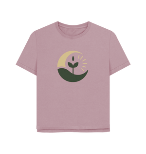 Mauve Printed T-shirt Featuring Green Plant Design