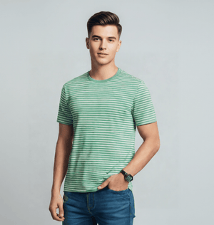 Men's Organic Cotton Green Striped T-shirt - Loom & Sprout