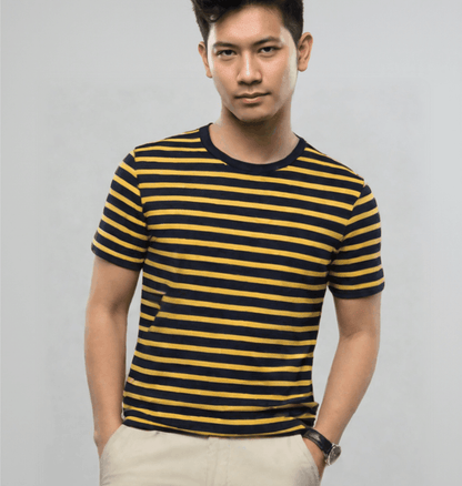 Men's Organic Cotton Navy & Mustard Striped T-shirt - Loom & Sprout