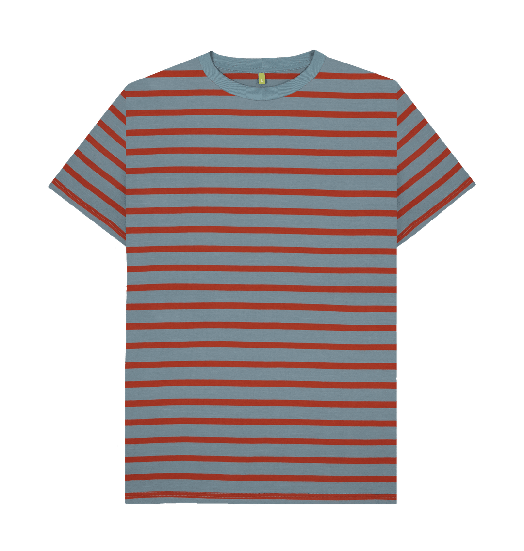 Men's Organic Cotton Stone Blue & Rust Striped T-shirt - Loom & Sprout