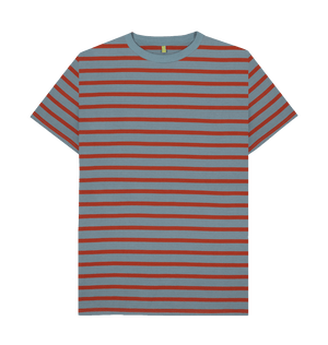 Men's Organic Cotton Stone Blue & Rust Striped T-shirt - Loom & Sprout