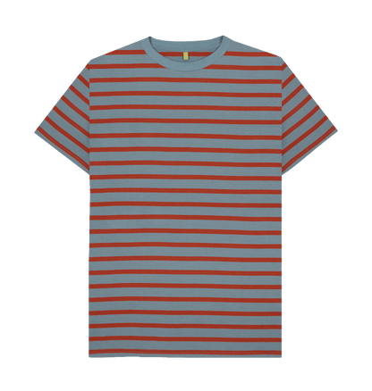 Men's Organic Cotton Stone Blue & Rust Striped T-shirt - Loom & Sprout
