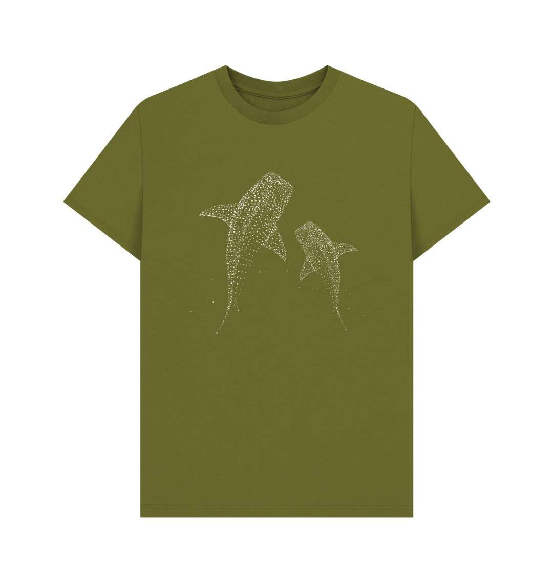 Moss Green Printed T-shirt With Two Shark Designs
