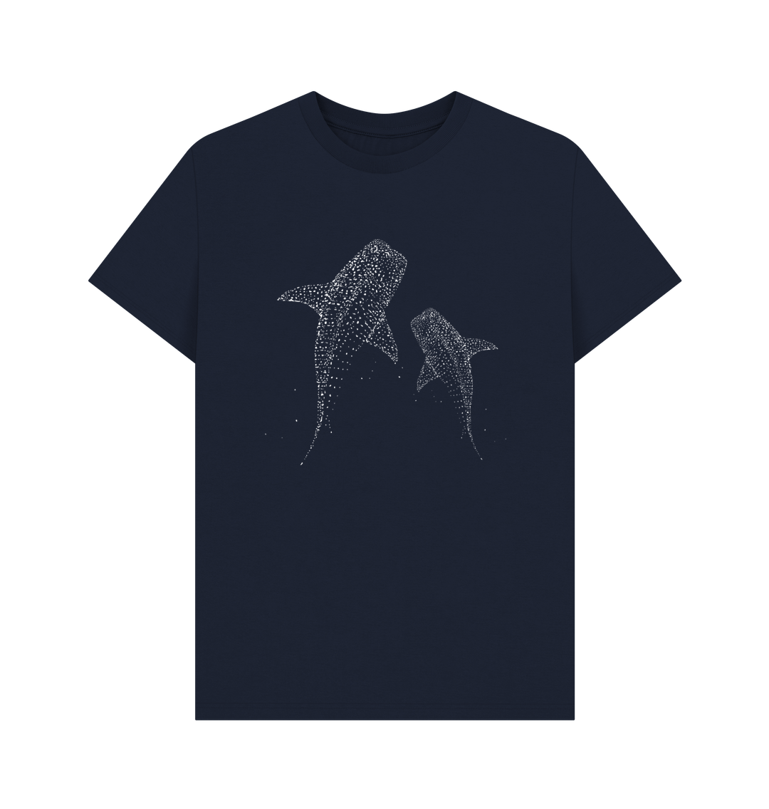 Navy Blue Printed T-shirt With Two Shark Designs