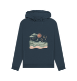 Navy Blue Sun and Birds Women's Pullover Organic Hoodies