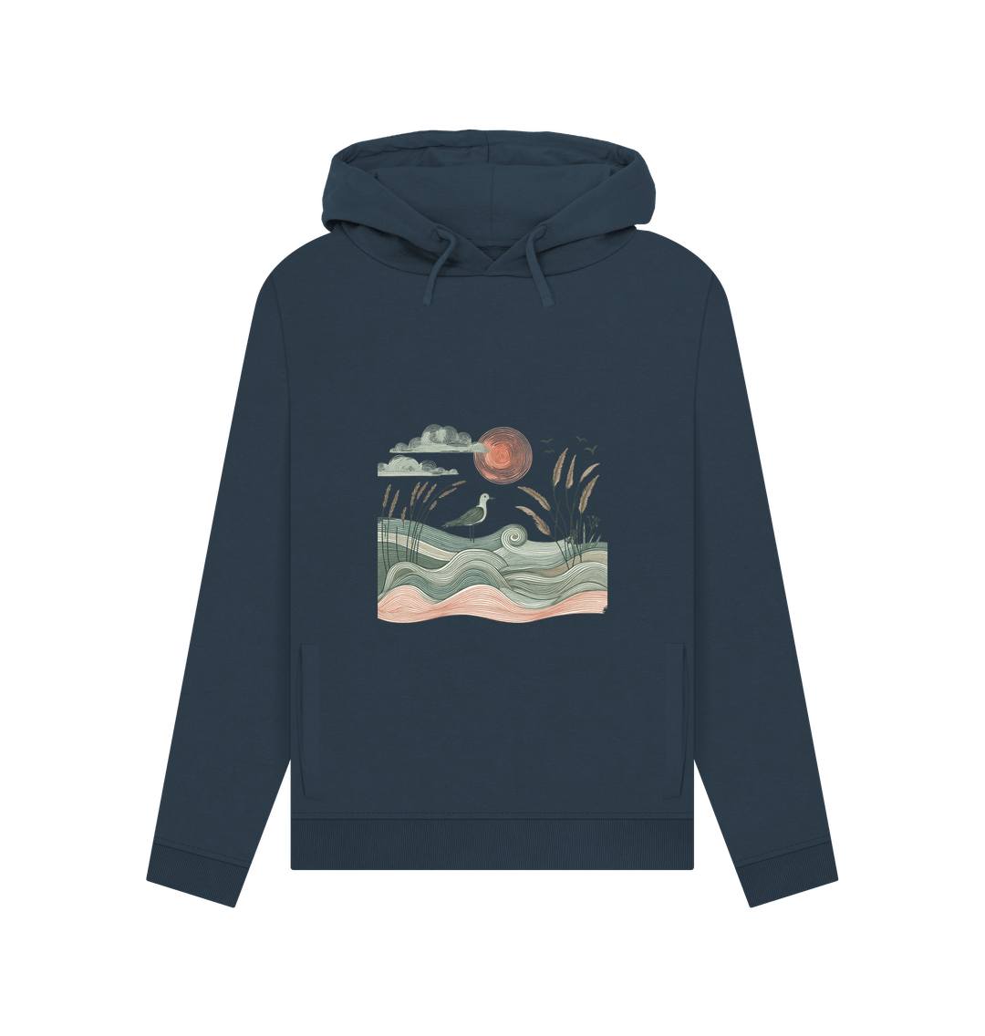 Navy Blue Sun and Birds Women's Pullover Organic Hoodies
