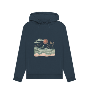 Navy Blue Sun and Birds Women's Pullover Organic Hoodies