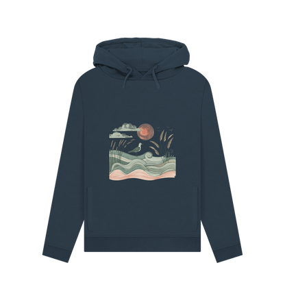 Navy Blue Sun and Birds Women's Pullover Organic Hoodies