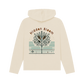 Oat printed hoody back view of a women's relaxed fit hoodie featuring the text "hidden bloom"
