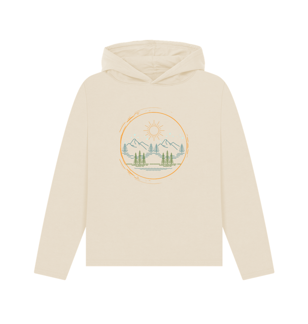 Oat printed hoody featuring a mountain scene