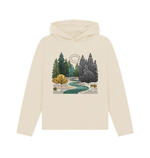 Oat printed hoody featuring a serene forest scene