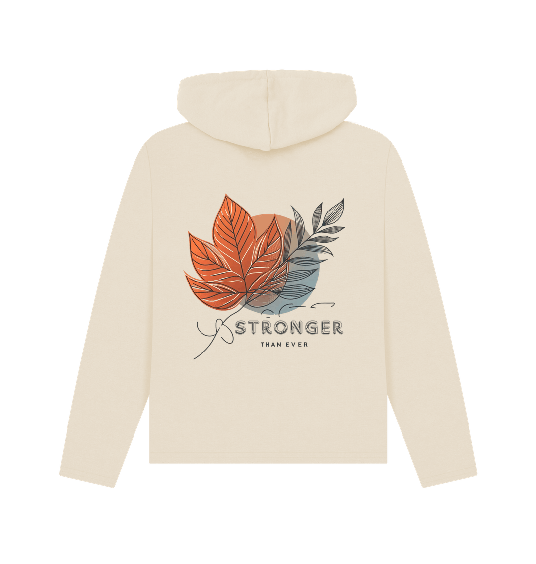 Oat printed hoody "stronger than ever," showcasing a comfortable and stylish design.