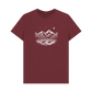 Red Wine Printed T-shirt Featuring a Scenic Mountain Design.