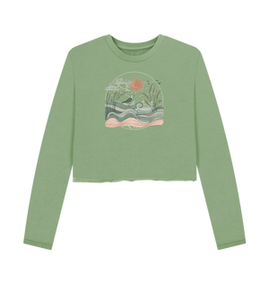 Sage printed boxy jumpers sweatshirt featuring a bird drawing