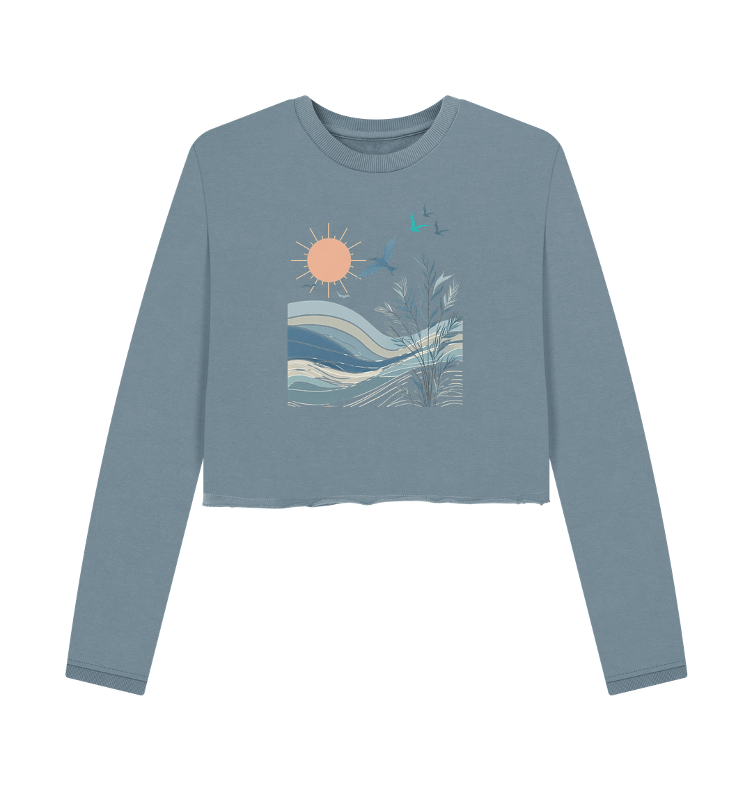 Stone Blue Printed Boxy Jumpers