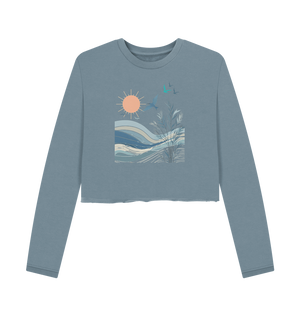 Stone Blue Printed Boxy Jumpers