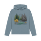 Stone blue printed hoody featuring a serene forest scene