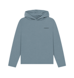 Stone blue printed hoody "stronger than ever," showcasing a comfortable and stylish design.